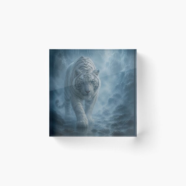 Item preview, Majestic White Tiger Beneath the Full Moon | Blue Mystical Forest Wildlife Art designed and sold by ManJiangHong.