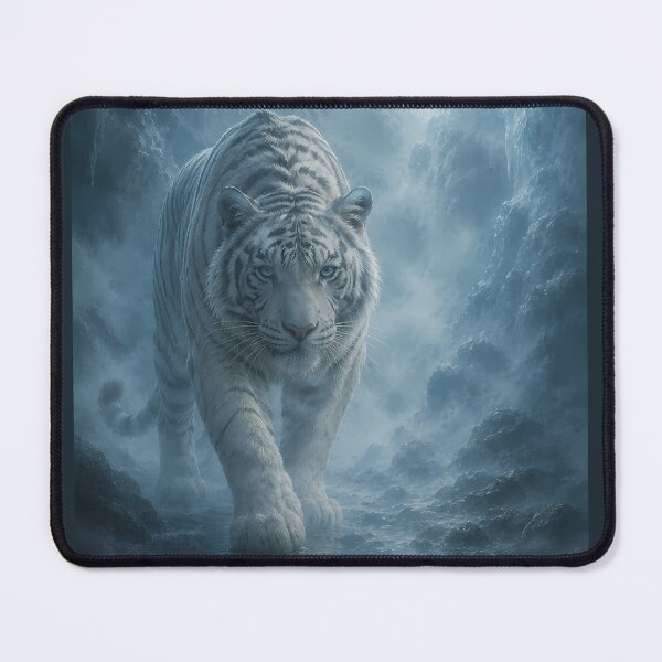 Item preview, Majestic White Tiger Beneath the Full Moon | Blue Mystical Forest Wildlife Art designed and sold by ManJiangHong.