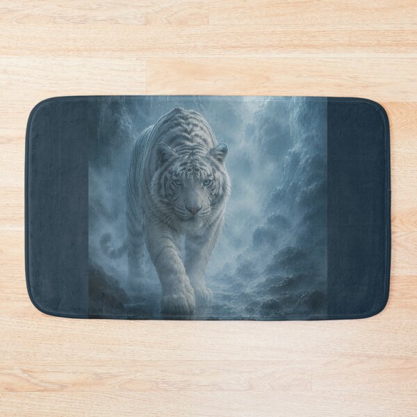 Item preview, Majestic White Tiger Beneath the Full Moon | Blue Mystical Forest Wildlife Art designed and sold by ManJiangHong.