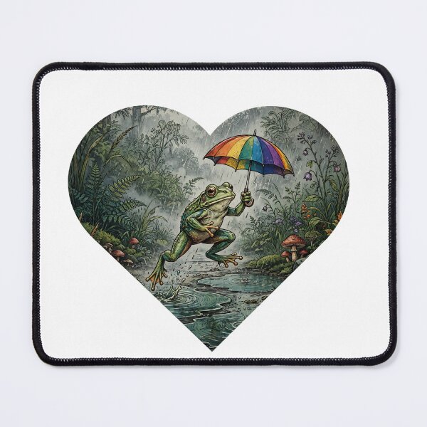 Item preview, Rainbow Umbrella Frog | Pride Heart | Cottagecore Rain Art | Goblincore designed and sold by Neurospicy Trolls.