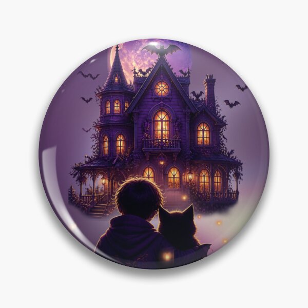 Item preview, Haunted House Night with Boy and Black Cat designed and sold by A touch of creativity.