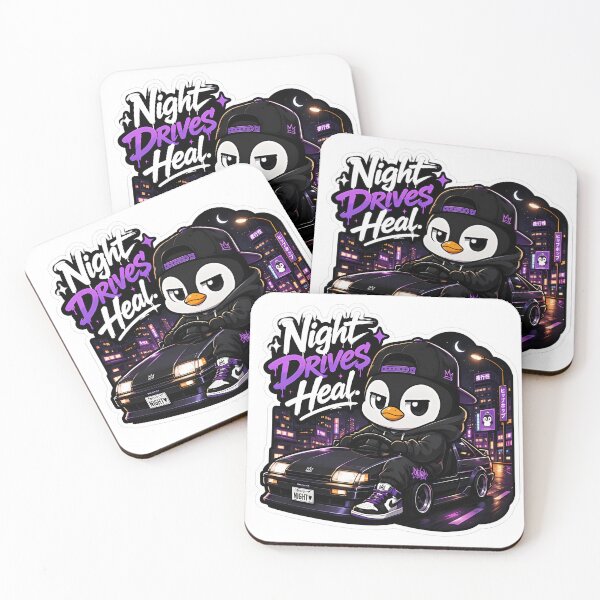 Item preview, Night Drives Heal Penguin – Midnight Drive Cartoon Mascot Sticker designed and sold by Aesthicer.
