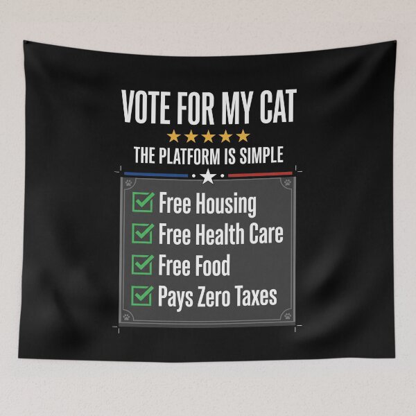 Aperçu de l'œuvre Votez pour mon chat ! Humour politique, design, campagne électorale pour amoureux des chats créée et vendue par SofenArt.