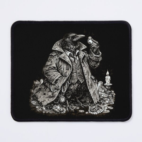 Item preview, Crow in Secondhand Coat with Shiny Treasure Collection Vintage Ink Stipple Illustration designed and sold by OnPointOutfits.