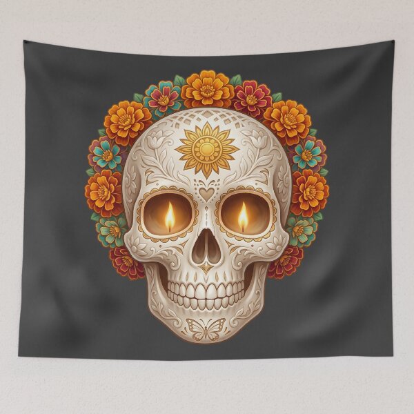 Item preview, Día de los Muertos Glowing Floral Sugar Skull designed and sold by MythicCotton.