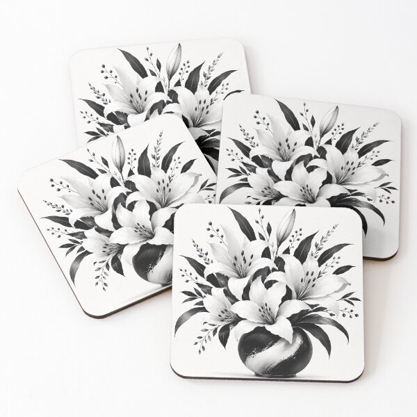 Item preview, Black & White Lily Bouquet — Ink Brush Floral Art designed and sold by Aureva Arts Shop.