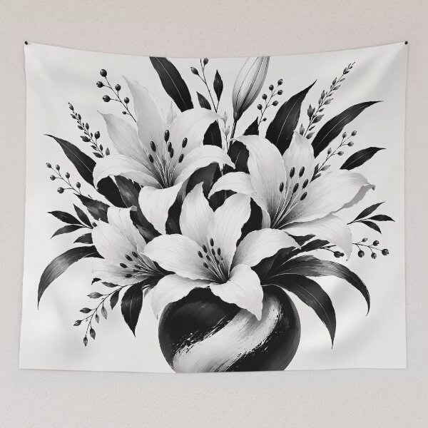 Item preview, Black & White Lily Bouquet — Ink Brush Floral Art designed and sold by Aureva Arts Shop.