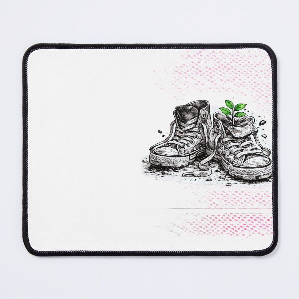 Item preview, Worn Out Sneakers with Plant Growing Through Fine Line Tattoo Style Ink Illustration designed and sold by OnPointOutfits.