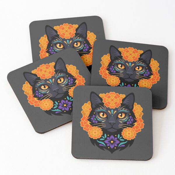 Item preview, Día de los Muertos Marigold Guardian Black Cat designed and sold by MythicCotton.