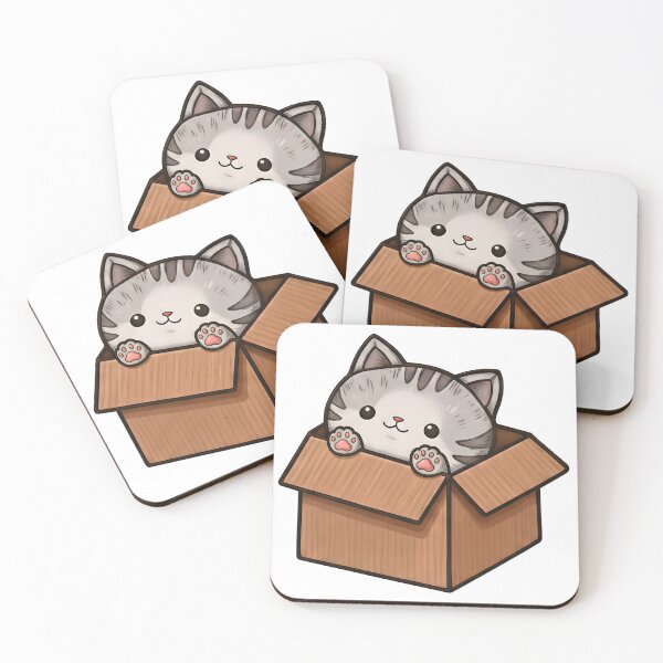 Item preview, Cute Cat in a Cardboard Box | Kawaii Kitty Illustration designed and sold by Italkam.