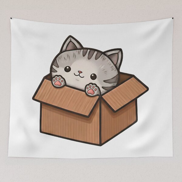 Item preview, Cute Cat in a Cardboard Box | Kawaii Kitty Illustration designed and sold by Italkam.