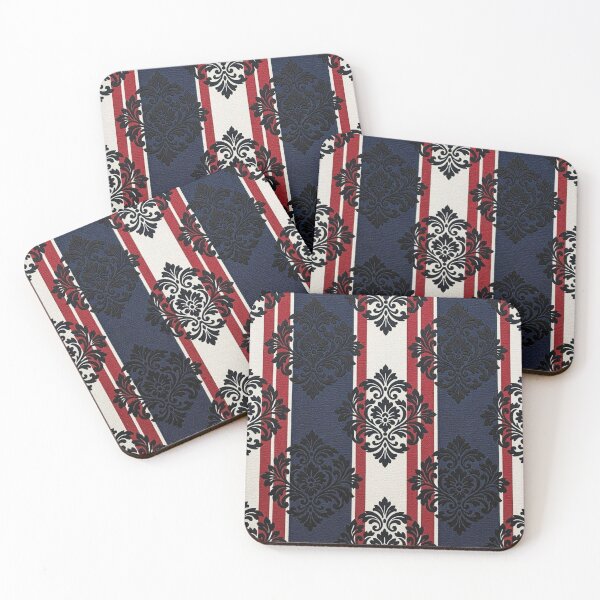Item preview, Faux Linen Design White, Red & Blue Striped Black Damask designed and sold by DesignsByPrnces.