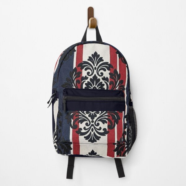 Item preview, Faux Linen Design White, Red & Blue Striped Black Damask designed and sold by DesignsByPrnces.