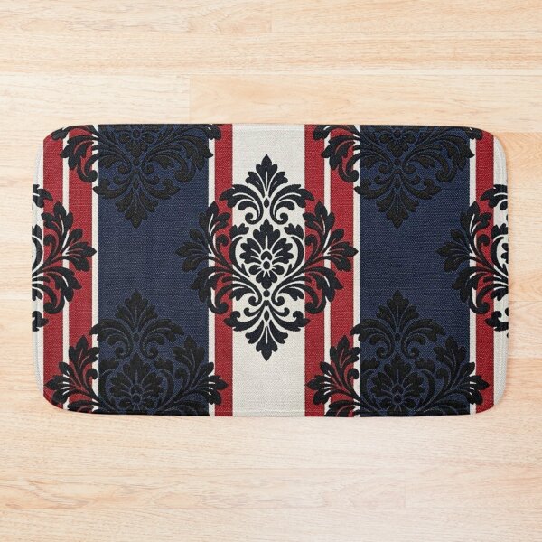 Item preview, Faux Linen Design White, Red & Blue Striped Black Damask designed and sold by DesignsByPrnces.