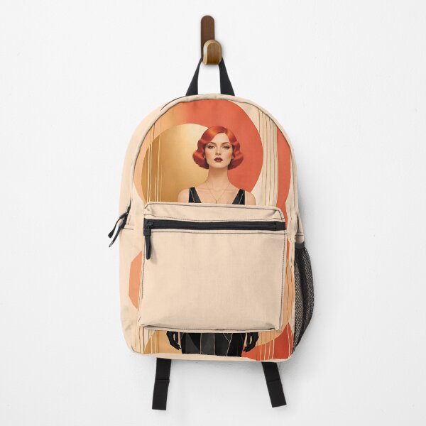 Item preview, 1920s Flapper Woman with orange red hair in Modern Minimalist Art Style with orange designed and sold by Lucia Amaris Art.