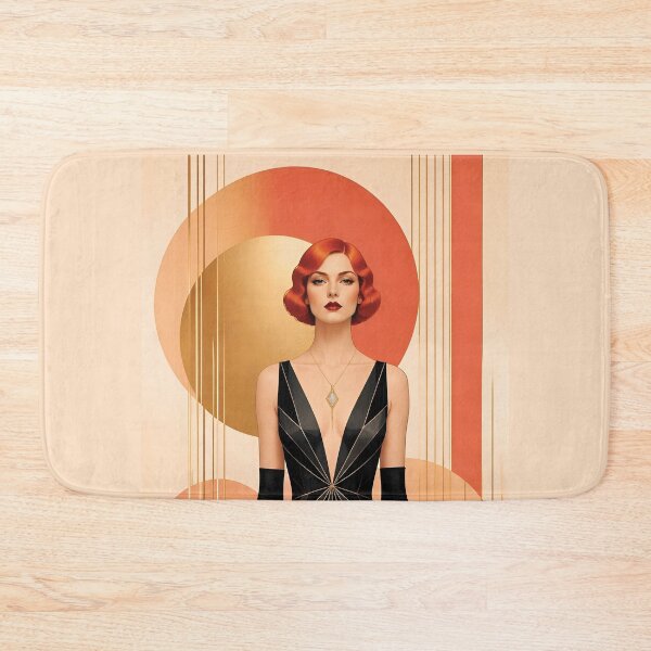 Item preview, 1920s Flapper Woman with orange red hair in Modern Minimalist Art Style with orange designed and sold by Lucia Amaris Art.