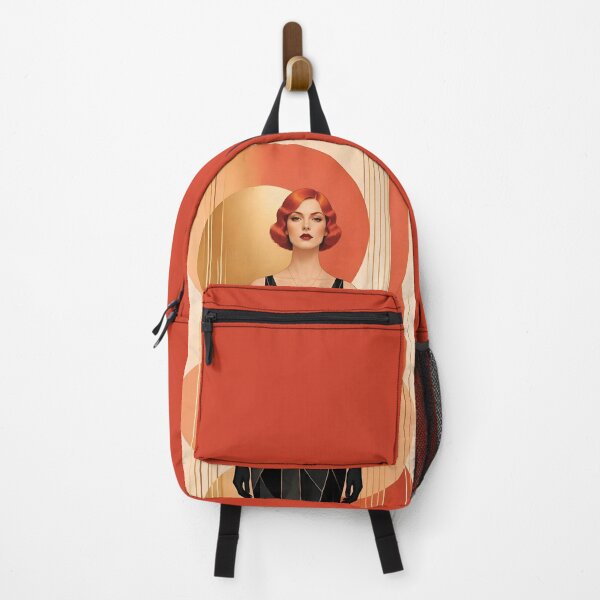 Item preview, 1920s Flapper Woman with orange red hair in Modern Minimalist Art Style with orange variation 1 designed and sold by Lucia Amaris Art.