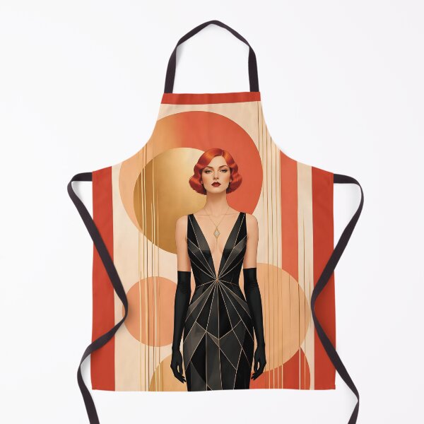 Item preview, 1920s Flapper Woman with orange red hair in Modern Minimalist Art Style with orange variation 1 designed and sold by Lucia Amaris Art.