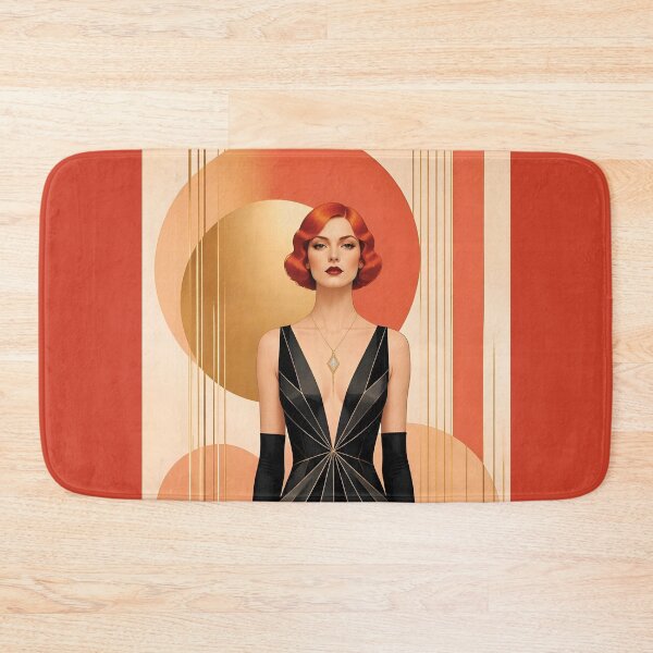 Item preview, 1920s Flapper Woman with orange red hair in Modern Minimalist Art Style with orange variation 1 designed and sold by Lucia Amaris Art.