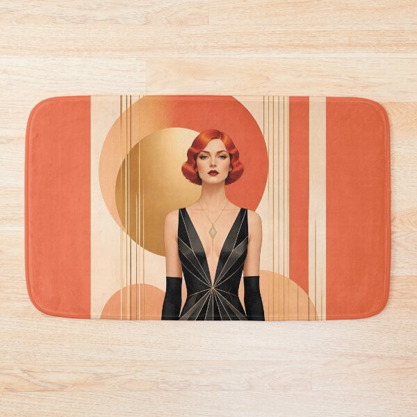 Item preview, 1920s Flapper Woman with orange red hair in Modern Minimalist Art Style with orange variation 2 designed and sold by Lucia Amaris Art.