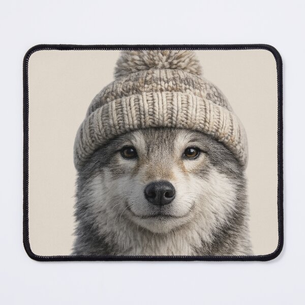 Item preview, Cute Wolf Wearing Winter Beanie designed and sold by BagFactoryUK.