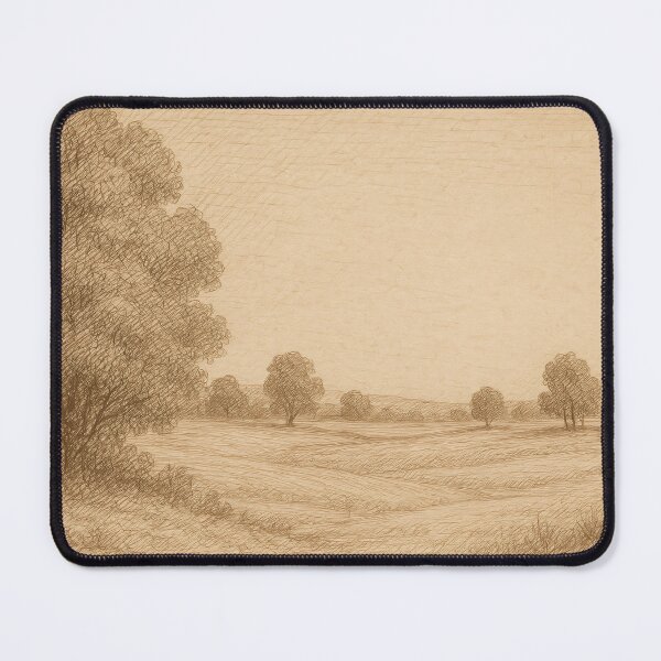 Item preview, Minimalist Landscape Line Art | Vintage Field Sketch with Trees Print | Sepia Ink Drawing Artwork designed and sold by codeslinger.