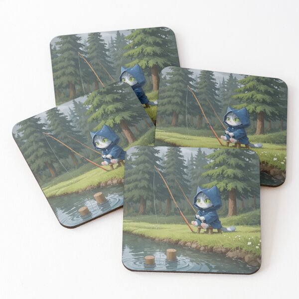 Item preview, Whimsical Kitten Fishing by Lake Forest Nature Art designed and sold by BLUESKY11a.