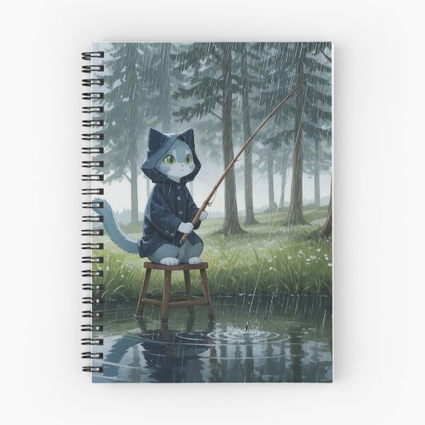 Item preview, Cozy Rainy Day Fishing Cat Illustration designed and sold by BLUESKY11a.