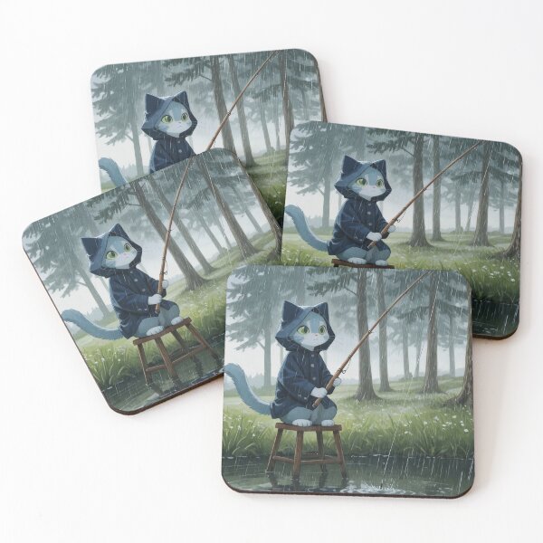 Item preview, Cozy Rainy Day Fishing Cat Illustration designed and sold by BLUESKY11a.