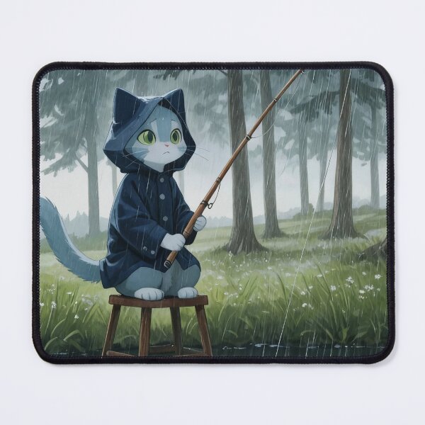 Item preview, Cozy Rainy Day Fishing Cat Illustration designed and sold by BLUESKY11a.