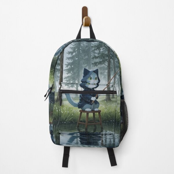 Item preview, Cozy Rainy Day Fishing Cat Illustration designed and sold by BLUESKY11a.