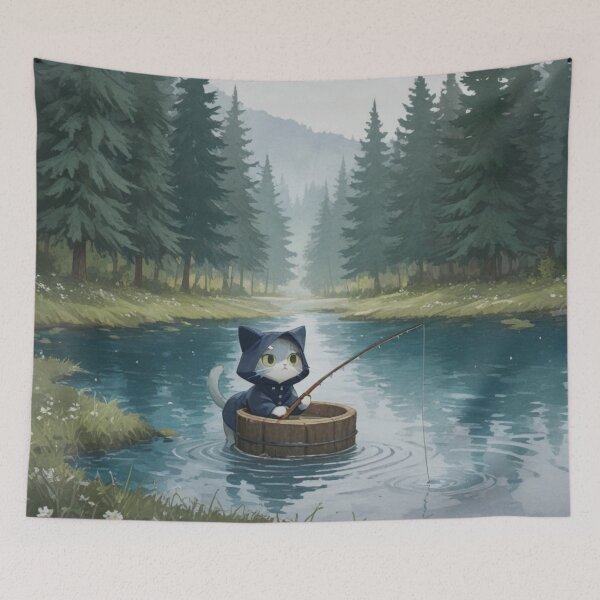 Item preview, The Little Fisherman: Cute Cat in a Barrel designed and sold by BLUESKY11a.