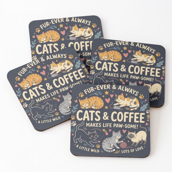 Item preview, Cats & Coffee Makes Life Paw-Some - Fur-Ever & Always Cute Cat designed and sold by Velustro Shop.