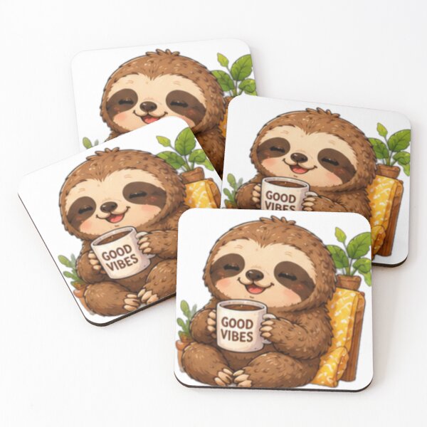 Aperçu de l'œuvre Cute Sloth Coffee Lover Kawaii Good Vibes créée et vendue par DailyDoodlesBySumbul.