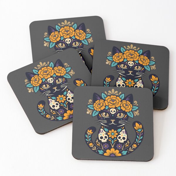 Item preview, Día de los Muertos Mystical Floral Cat designed and sold by MythicCotton.