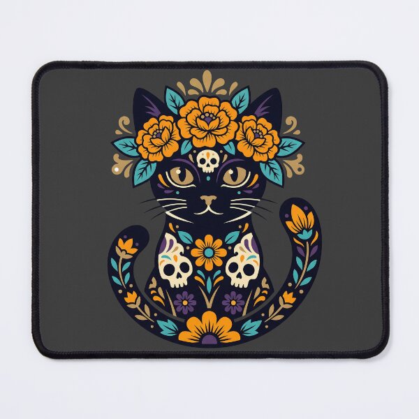 Item preview, Día de los Muertos Mystical Floral Cat designed and sold by MythicCotton.