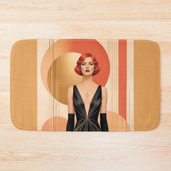 Item preview, 1920s Flapper Woman with orange red hair in Modern Minimalist Art Style with orange variation 3 designed and sold by Lucia Amaris Art.