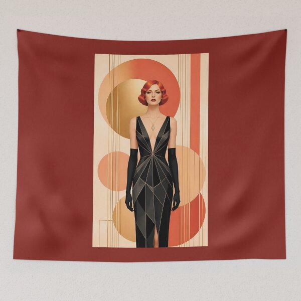 Item preview, 1920s Flapper Woman with orange red hair in Modern Minimalist Art Style with orange variation 4 designed and sold by Lucia Amaris Art.