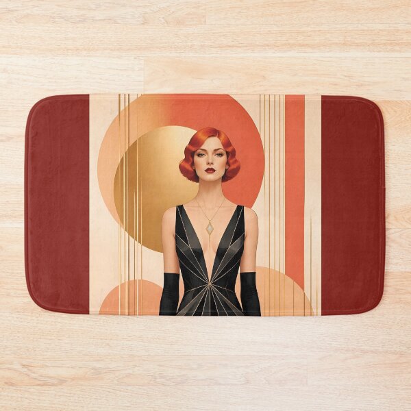 Item preview, 1920s Flapper Woman with orange red hair in Modern Minimalist Art Style with orange variation 4 designed and sold by Lucia Amaris Art.