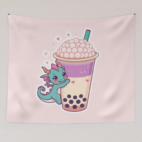 Item preview, Kawaii Baby Dragon with Bubble Tea | Cute Boba Dragon Sticker designed and sold by Stylestickers55.