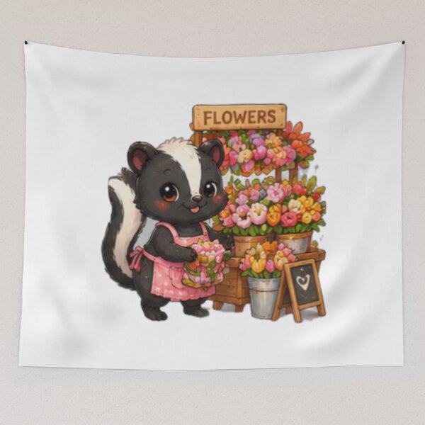 Item preview, Cute Skunk Flower Shop Kawaii Florist designed and sold by DailyDoodlesBySumbul.