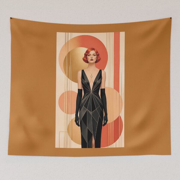 Item preview, 1920s Flapper Woman with orange red hair in Modern Minimalist Art Style with orange variation 5 designed and sold by Lucia Amaris Art.