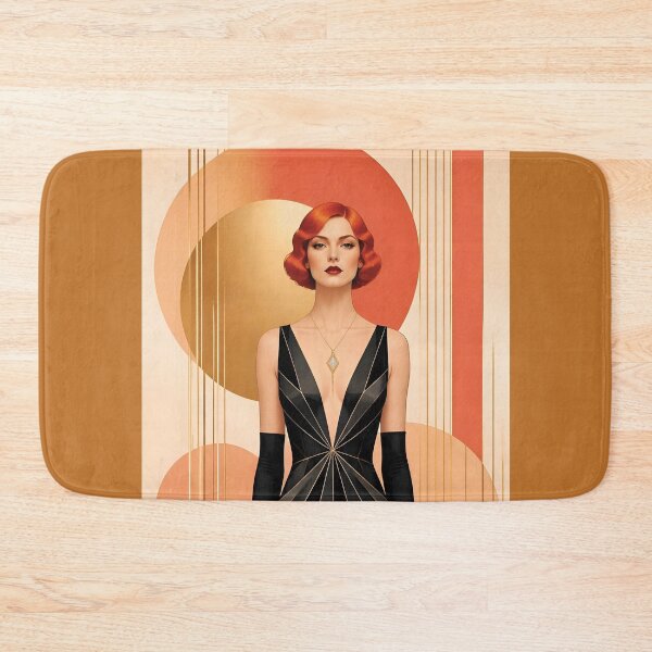 Item preview, 1920s Flapper Woman with orange red hair in Modern Minimalist Art Style with orange variation 5 designed and sold by Lucia Amaris Art.