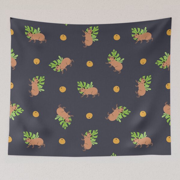 Item preview, Walking Capybara And Yuzu Fruit Seamless Pattern - dark designed and sold by paldronma.