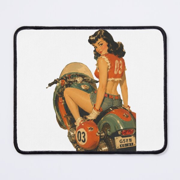 Item preview, Retro Motorcycle Pin-Up Girl | Original Vintage Cafe Racer Art designed and sold by Cosplayvintage.