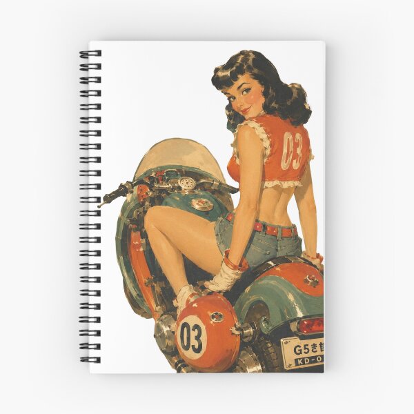 Item preview, Retro Motorcycle Pin-Up Girl | Original Vintage Cafe Racer Art designed and sold by Cosplayvintage.
