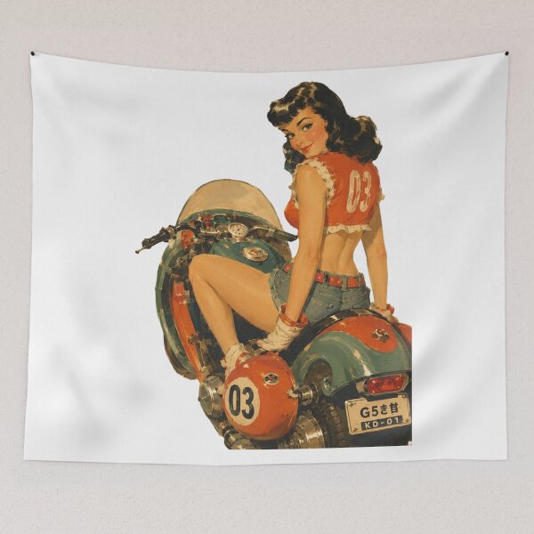 Item preview, Retro Motorcycle Pin-Up Girl | Original Vintage Cafe Racer Art designed and sold by Cosplayvintage.