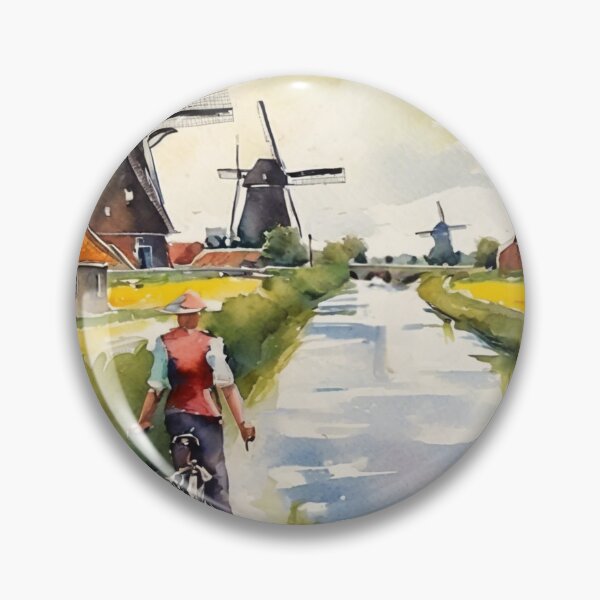 Item preview, Tres molinos de viento en acuarela. Paisaje holandés. Arte ciclista. designed and sold by UmSkelig834.