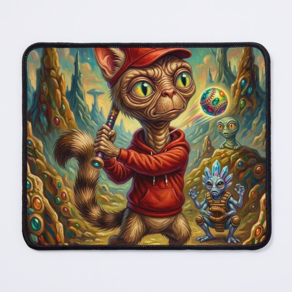 Item preview, Psychedelic ET Cat Plays Intergalactic Baseball Game designed and sold by HAPPY HARBOR DESIGN .