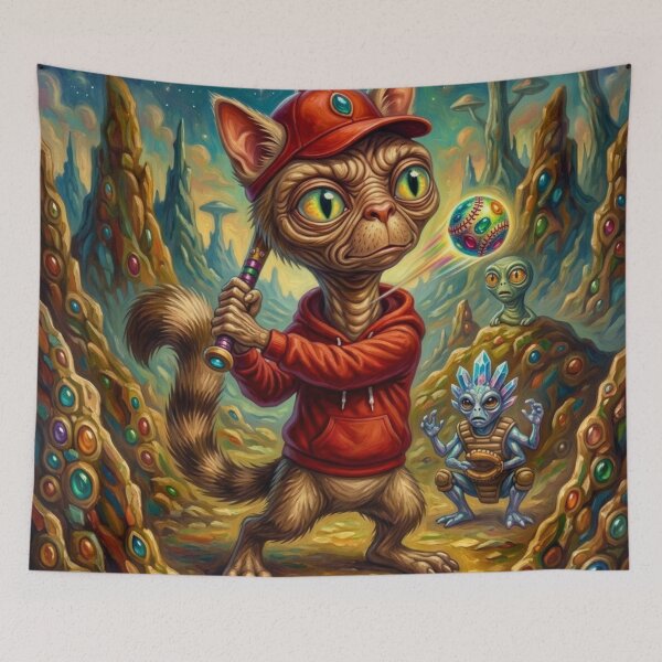 Item preview, Psychedelic ET Cat Plays Intergalactic Baseball Game designed and sold by HAPPY HARBOR DESIGN .
